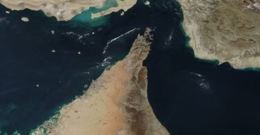 صورة أرشيفية بالأقمار الصناعية لمضيق هرمز وشبه جزيرة مسندم من عام 2018